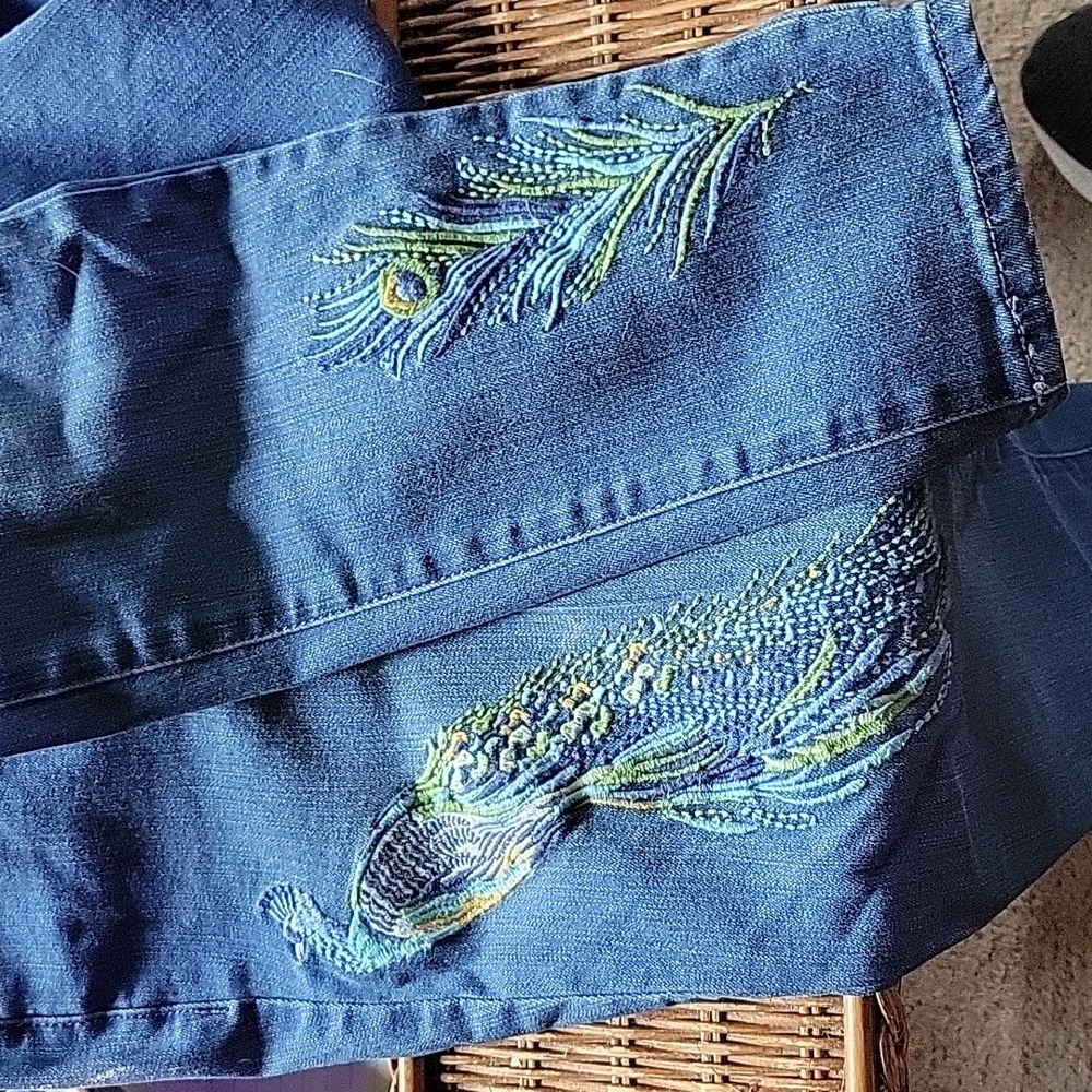Embroidered Peacock Stretchy Skinny Jeans Martha Stewart Size 6